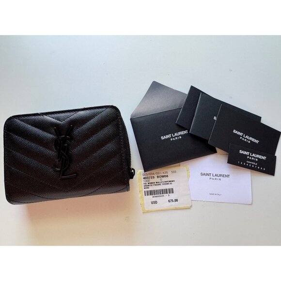 NEW Saint Laurent Black Cassandre Matelasse Compact Zip Flap Wallet Leather - Picture 12 of 16